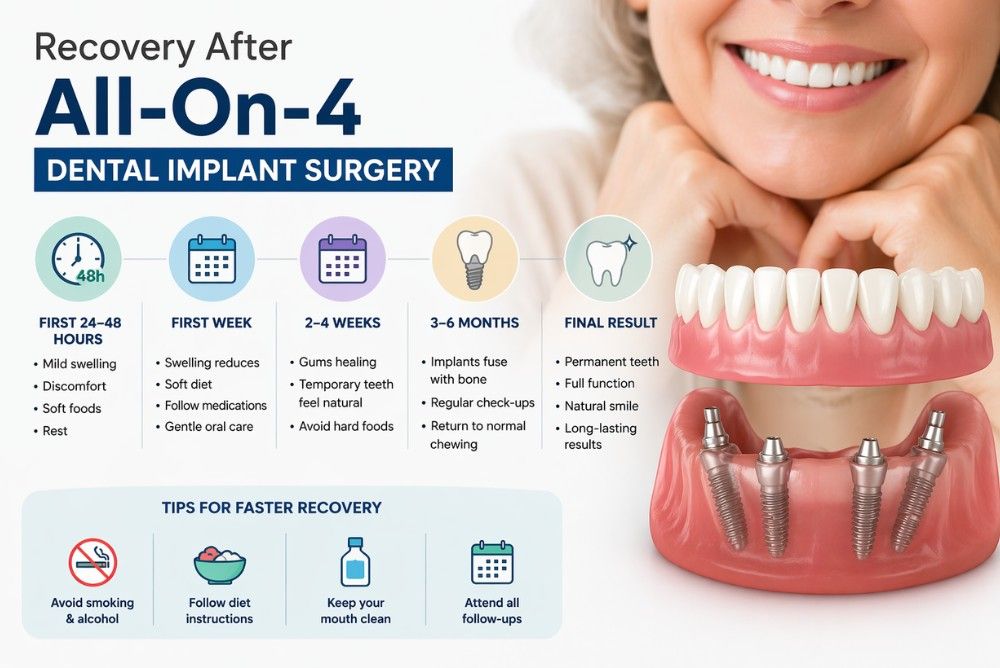 recovery after all on 4 dental implant surgery=